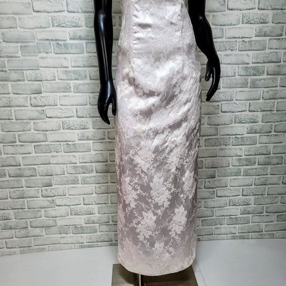 Vintage 90s Y2K Jump Apparel Light Pink Silver Metallic Floral Prom Formal Gown - Picture 5 of 10